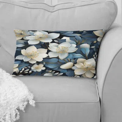 Design Art Artistic Blue Magnolia Essence Beauty - Floral Printed Throw Pillow In Blue;ivory