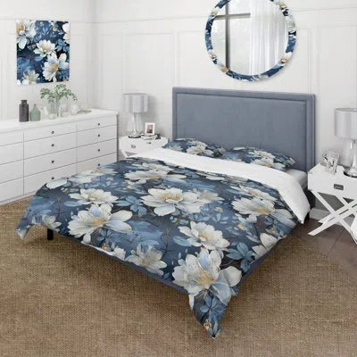 Design Art Artistic Blue Magnolia Essence Beauty I Duvet Cover Set In Blue;white