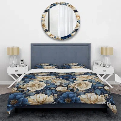 Design Art Artistic Blue Magnolia Essence Beauty Ii Duvet Cover Set In Blue;beige