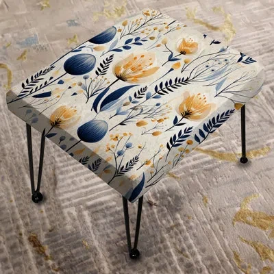 Design Art Artistic Essence Floral Pattern Vi - Floral Rectangle Ottoman In Blue;beige
