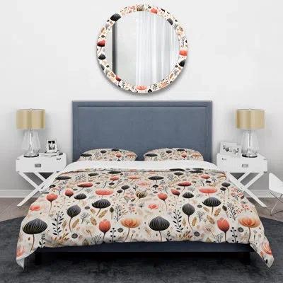 Design Art Artistic Essence Floral Pattern Xii - Floral Duvet Cover Set In Black;beige;pink