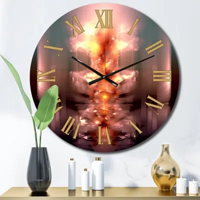 Design Art Ascencion Surrealistic Universe Rising Retro Ii Metal Wall Clock In Pink
