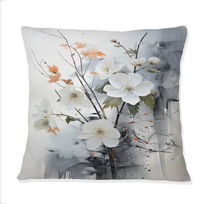 Design Art Asian Art Apple Blossom Sumi Vii - Asian Art Printed Throw Pillow In White;red