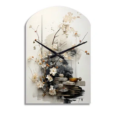Design Art Asian Art Classics Sumi Iii - Asian Art Arch Metal Wall Clock, White Asymmetrical Metal Wall Clock P In White;gray