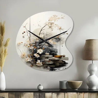 Design Art Asian Art Classics Sumi Iii - Asian Art Asymmetrical Metal Clock, Global Irregular Shape Wall Clock  In White;gray