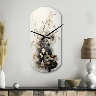 Design Art Asian Art Classics Sumi Iii - Asian Art Asymmetrical Metal Clock, White Cylinder Metal Clock Print In White;gray