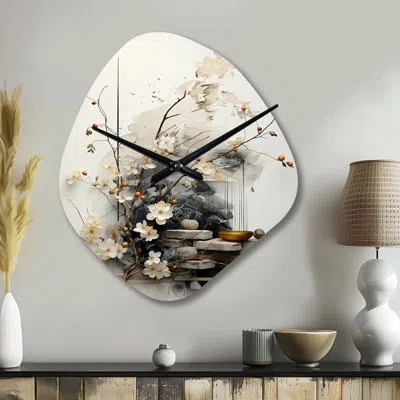 Design Art Asian Art Classics Sumi Iii - Asian Art Asymmetrical Metal Wall Clock, Global Unique Shape Wall Cloc In White;gray