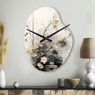 Design Art Asian Art Classics Sumi Iii - Asian Art Asymmetrical Metal Wall Clock, White Unique Shape Clock Prin