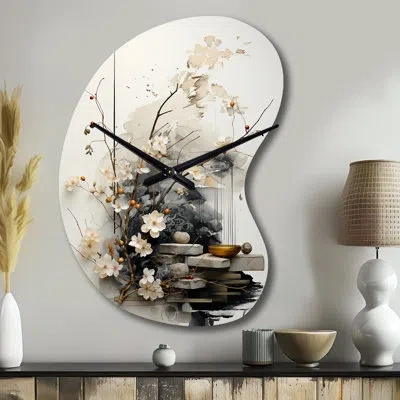 Design Art Asian Art Classics Sumi Iii - Asian Art Unique Shape Metal Wall Clock, White Asymmetrical Clock Prin In White;gray