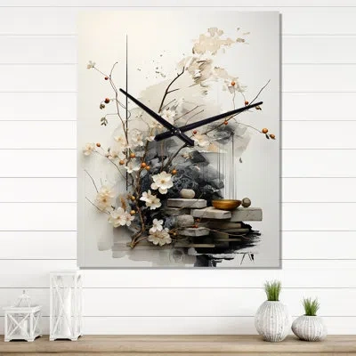 Design Art Asian Art Classics Sumi Iii - Asian Wall Clock Oversized In White;gray