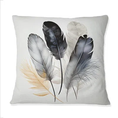 Design Art Asian Art Feathers Sumi Iii - Asian Art Printed Throw Pillow In Gray;yellow