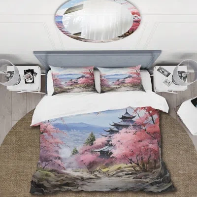 Design Art Asian Art Majestic Mont Fuji Iii - Asian Art Duvet Cover Set - Microfiber Polyester In Blue;gray;pink