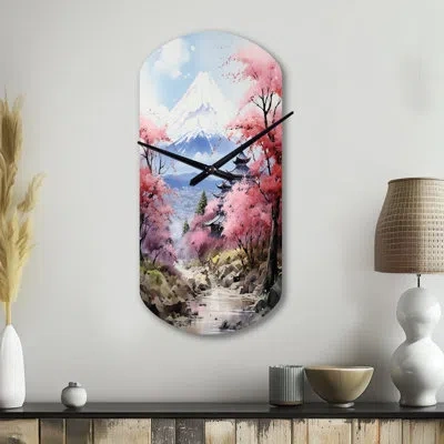 Design Art Asian Art Majestic Mont Fuji Iii - Cylinder Asian Art Metal Wall Clock, Pink Wall Clock Print In Red;pink
