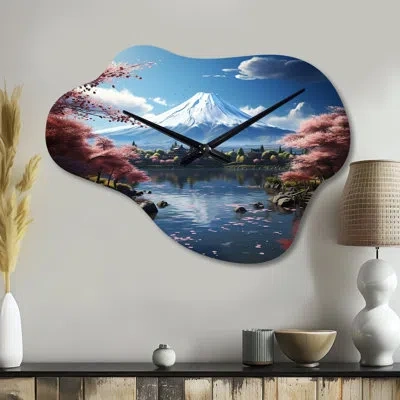 Design Art Asian Art Majestic Mont Fuji Iv - Asian Art Cloud Metal Wall Clock, Global Asymmetrical Wall Clock P In Blue;pink