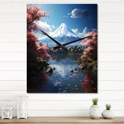 Design Art Asian Art Majestic Mont Fuji Iv - Asian Modern Wall Clock In Blue;pink