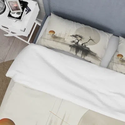 Design Art Asian Art Sumie Zen I - Asian Art Duvet Cover Set - Microfiber Polyester In Gray;yellow