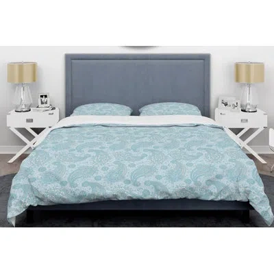 Design Art Asian Floral Paisley Mid-century Duvet Cover Set In Blue,white
