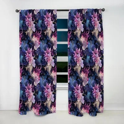 Design Art Astral Blue Purple Damask Radiance - Bohemian Curtain - Velvet Room Darkening - 1 Panel In Blue;purple
