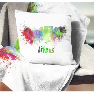 Design Art Athens Skyline - Cityscape Printed Pillow In Yellow;purple
