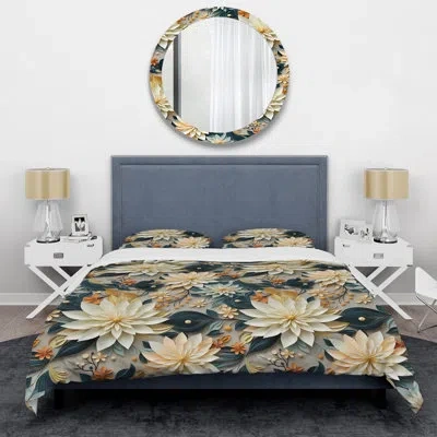 Design Art Attaining Stillness Of Mind Floral Gardens Duvet Cover Set In Beige
