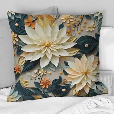Design Art Attaining Stillness Of Mind Floral Gardens - Floral Printed Throw Pillow In White;teal