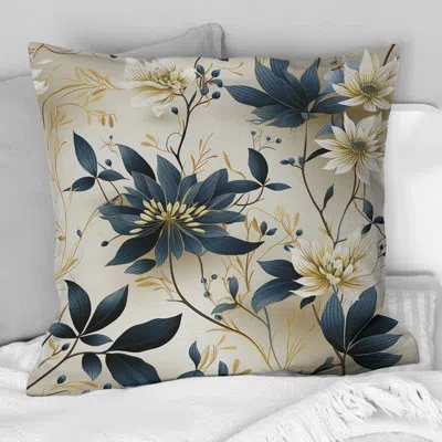 Design Art Attaining Stillness Of Mind Floral Gardens I - Floral Printed Throw Pillow In Blue;white