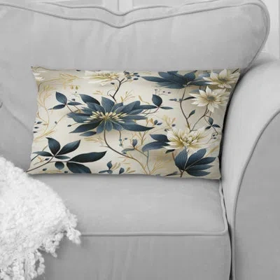 Design Art Attaining Stillness Of Mind Floral Gardens I - Floral Printed Throw Pillow In Blue;white