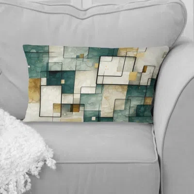 Design Art Auspiciousness Retro Teal Geometrics Ii - Abstract Painting Printed Throw Pillow In Green;gold