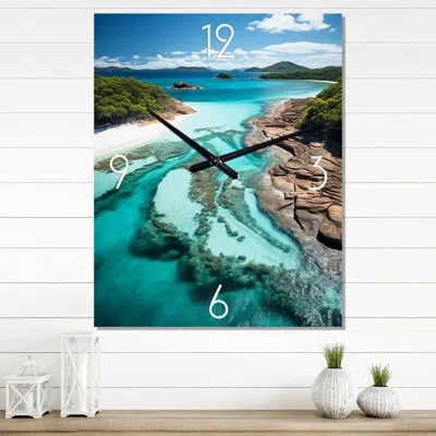 Design Art Australia Whitsunday Island Paradise Ii - Nautical & Beach Very Large Wall Clocks In Brown;turquoise