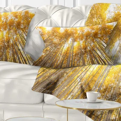 Design Art Autumn Bamboo Grove In Yellow - Forest Printed Throw Pillow
