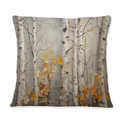 Design Art Autumn Birch Tree Elegance - Tree Printed Throw Pillow In White;orange