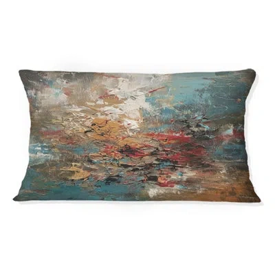 Design Art Autumn Bliss Afternoon Abstract Red Orange Blue Ii - Abstract Painting Printed Throw Pillow In Blue;orange