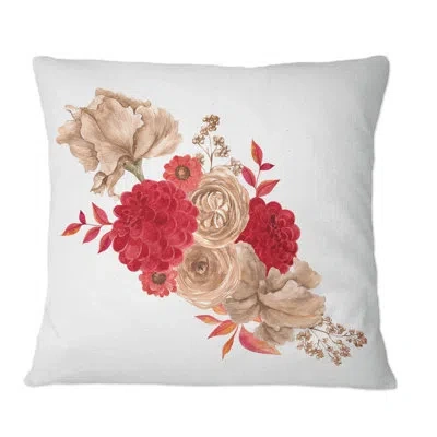 Design Art Autumn Bouquet Of Fall Flowers And Leaves Ii - Traditional Printed Throw Pillow In Red