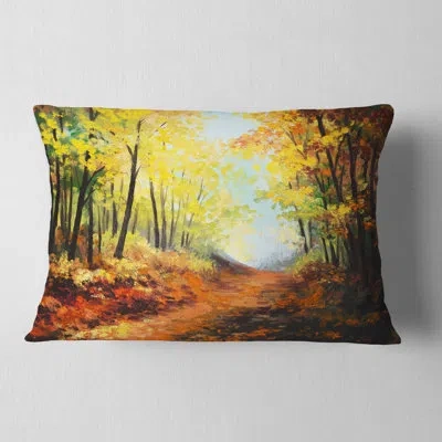 Design Art Autumn Forest Pathway - Landscape Printed Throw Pillow