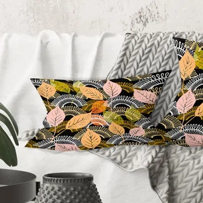 Design Art Autumn Leaves Lace Textured Pattern - Mid-century Modern Printed Throw Pillow