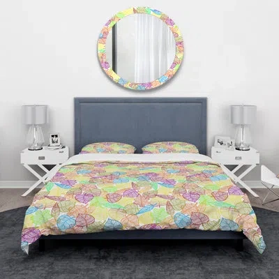 Design Art Autumn Transparent Leaves Pattern - Forest Nature Duvet Cover Set - Microfiber Polyester In Yellow;gold