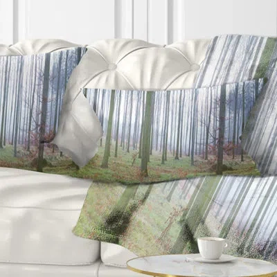 Design Art Autumn Tree Trunks Panorama - Forest Printed Throw Pillow