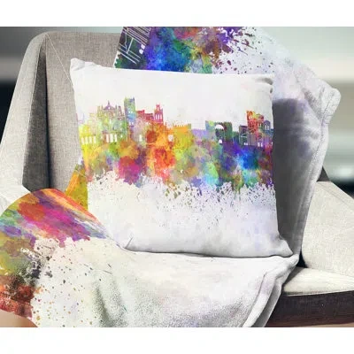 Design Art Avila Skyline - Cityscape Printed Pillow In Yellow;purple
