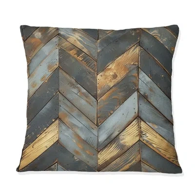 Design Art Baby Blue And Gold Wood Floor - Farmhouse Pillow In Blue;gold