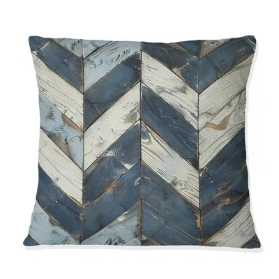 Design Art Baby Blue And Silver Wood Floor I - Farmhouse Pillow In Blue;white
