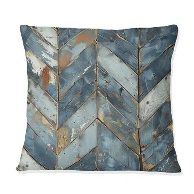Design Art Baby Blue And Silver Wood Floor Ii - Farmhouse Pillow In Blue;white