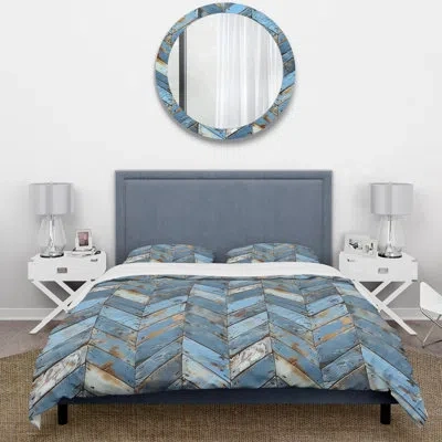 Design Art Baby Blue And Silver Wood Floor Iii - Farmhouse Duvet Cover Set