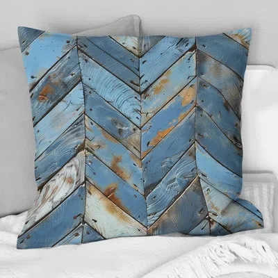 Design Art Baby Blue And Silver Wood Floor Iii - Farmhouse Pillow