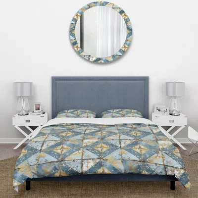 Design Art Baby Blue Farmhouse Charm Wood - Farmhouse Duvet Cover Set In Blue;gold