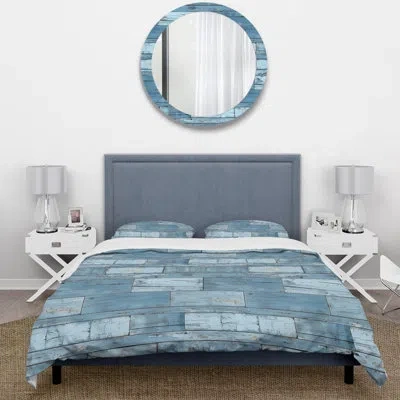 Design Art Baby Blue Wood Floor I - Farmhouse Duvet Cover Set