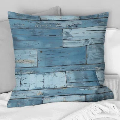Design Art Baby Blue Wood Floor I - Farmhouse Pillow