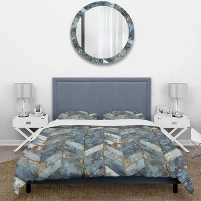 Design Art Baby Blue Wood Floor Ii - Farmhouse Duvet Cover Set In Blue;white