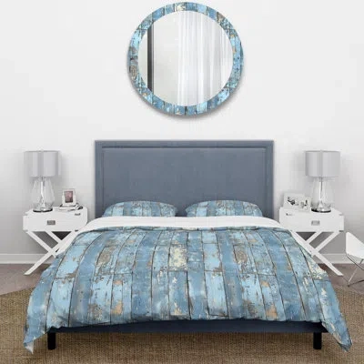 Design Art Baby Blue Wood Floor Iii - Farmhouse Duvet Cover Set In Blue;white