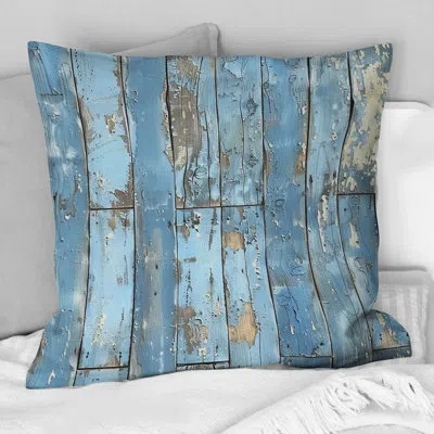 Design Art Baby Blue Wood Floor Iii - Farmhouse Pillow In Blue;white