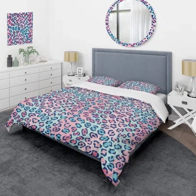 Design Art Baby Colors Spotted Cat - Animals Duvet Cover Set - Microfiber Polyester In Blue;pink